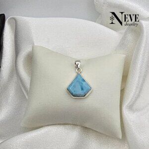 Sterling Silver 925 Natural Larimar Pentagon-Shaped Pendant